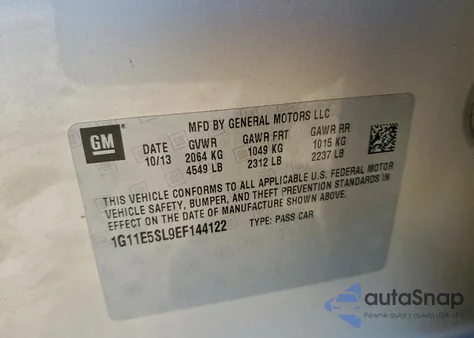 2014 Chevrolet Malibu 2Lt из США, поврежденный, VIN 1G11E5SL9EF144122